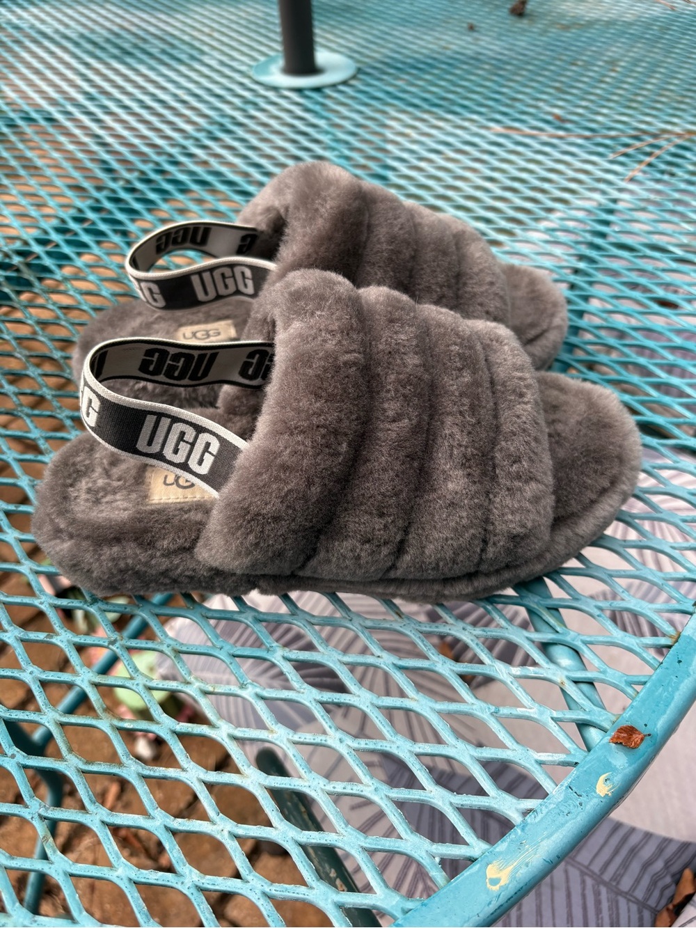 UGG Kids Gray Fluff Slide Shearling Slingback